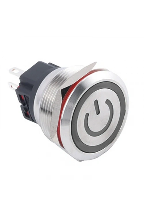 25B-P1Z-EC 25mm Düz Anahtarlı Işıklı Power Metal Buton - Beyaz
