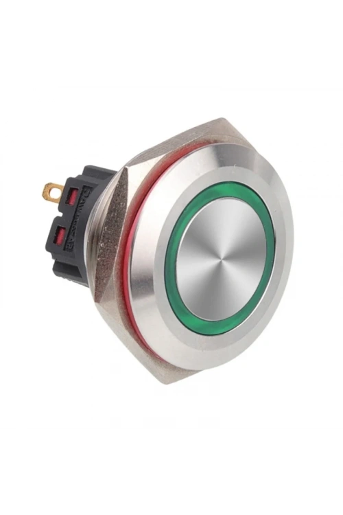 28B-P1Z-E 28mm Düz Anahtarlı Işıklı Metal Buton - Yeşil
