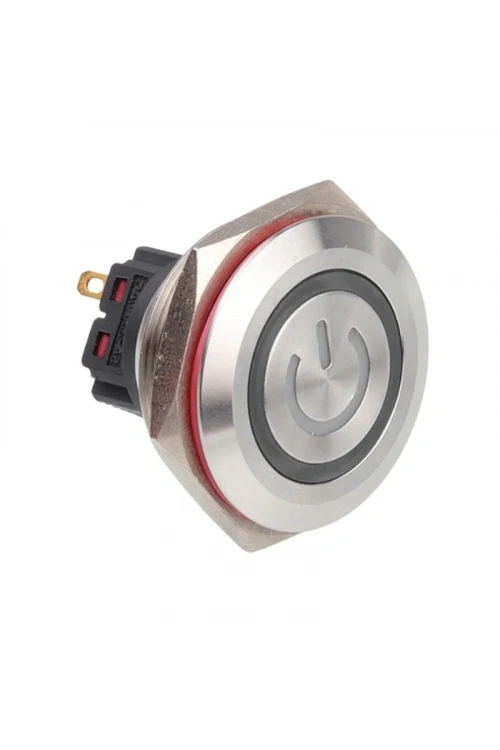 28B-P1Z-EC 28mm Düz Anahtarlı Işıklı Power Metal Buton - Beyaz
