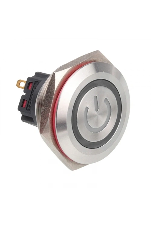 30B-P1-EC 30mm Düz Yaylı Işıklı Power Metal Buton - Beyaz