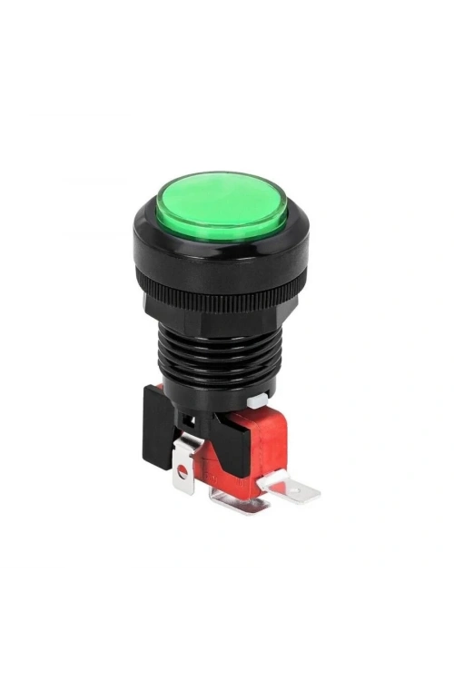 33mm 12V Işıklı Oyun Makinesi Butonu - Yeşil