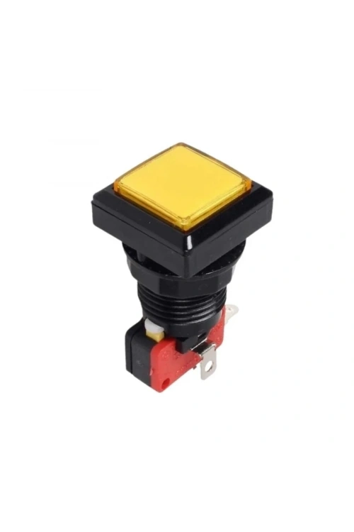 33mm 12V Kare Işıklı Oyun Makinesi Butonu - Sarı