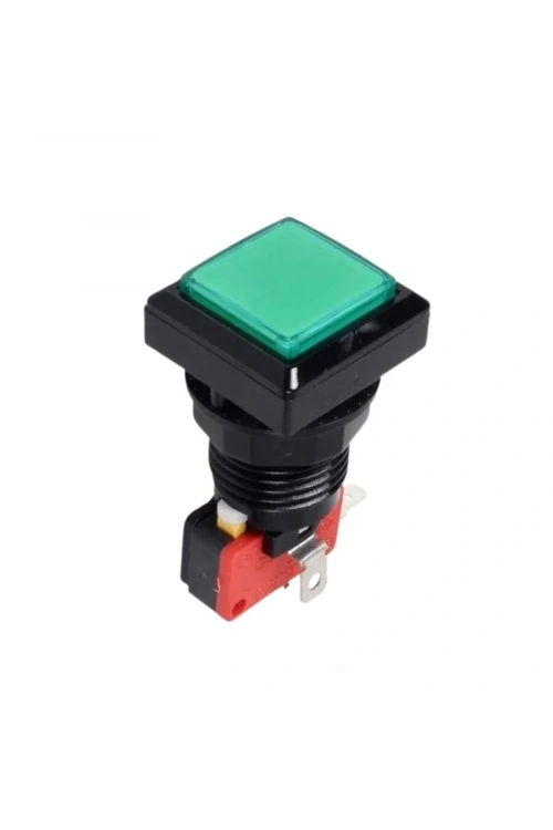 33mm 12V Kare Işıklı Oyun Makinesi Butonu - Yeşil