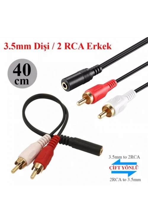 3.5mm Stereo Dişi 2 x RCA Erkek (M) Ses Kablosu