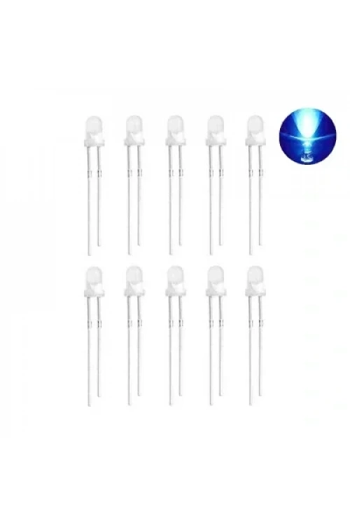 3mm Şeffaf Mavi Led Paketi - 10 Adet