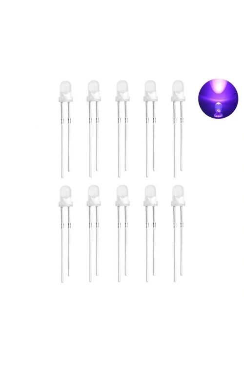 3mm Şeffaf Mor Led Paketi - 10 Adet