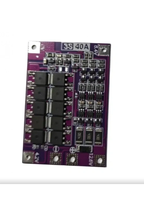 3S 40A Balanslı Lityum-İyon BMS Kartı (Mor PCB)