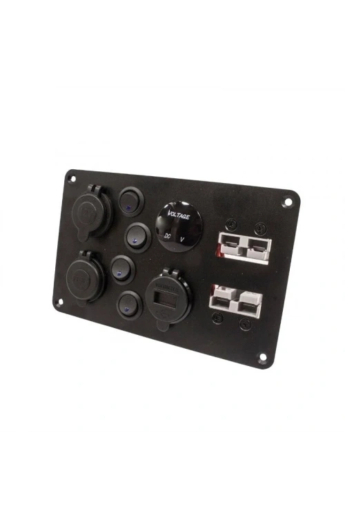4lü Mavi Nokta Işıklı Switch Panel Anderson Soket Çakmaklık ve Voltaj Göstergeli