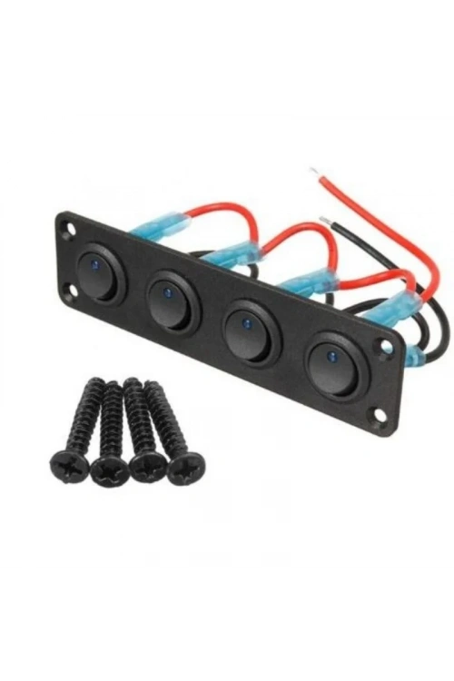 4lü ON-OFF Mavi Nokta Işıklı Anahtar Switch Panel 12V-24V