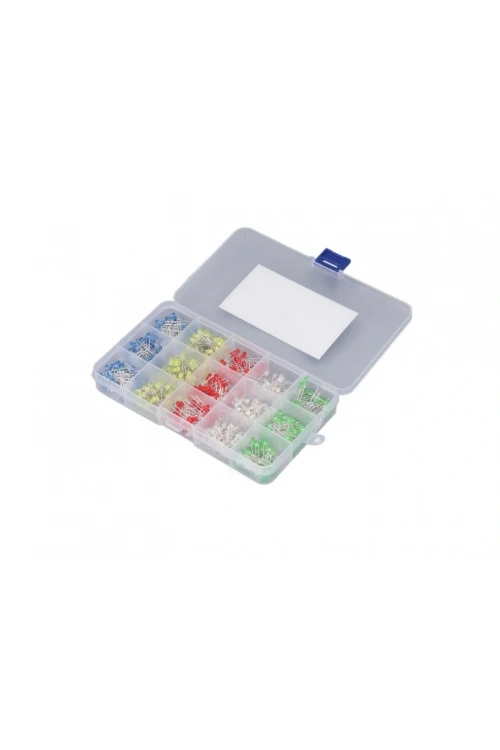 500 Adet 3mm LED Seti (Beyaz, Kırmızı, Mavi, Yeşil, Sarı) Plastik Kutu İçinde