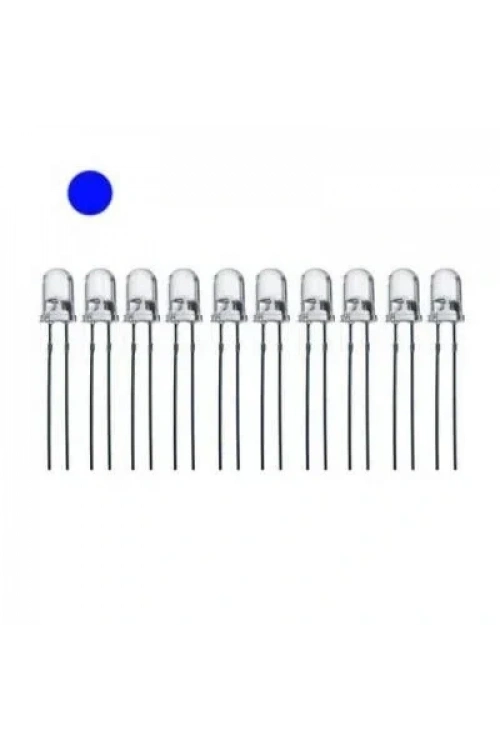 5mm Şeffaf Mavi Led Paketi - 10 Adet