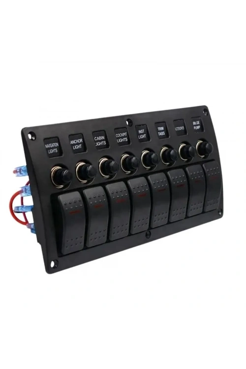 8li ON-OFF Kırmızı Işıklı Anahtar Switch Panel - Aşırı Akım Korumalı