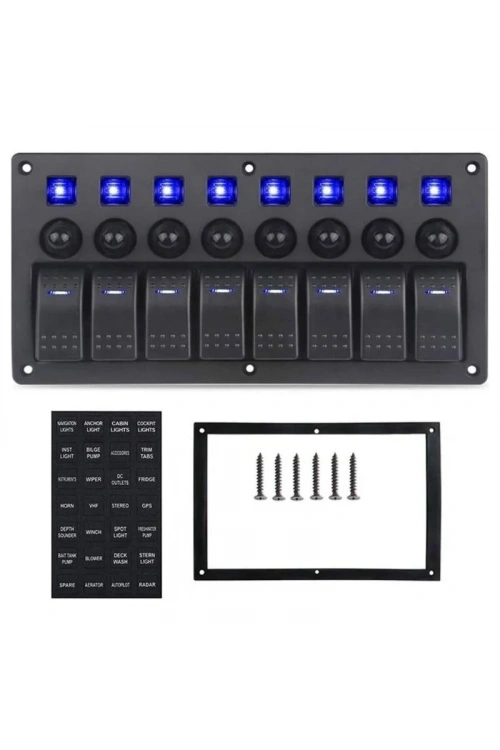 8li ON-OFF Mavi Işıklı Anahtar Switch Panel - Aşırı Akım Korumalı