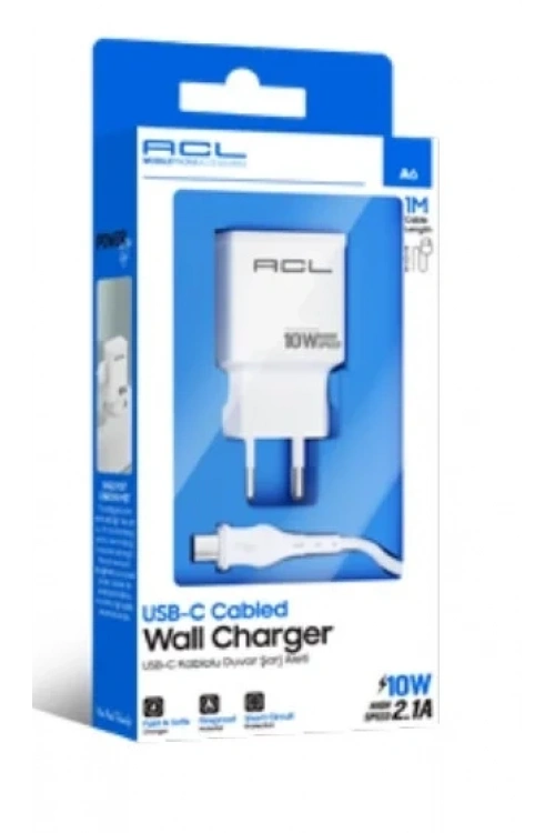 ACL A6 2.1A 10 W 1xUSB-A USB-C Kablo Şarj Makinesi