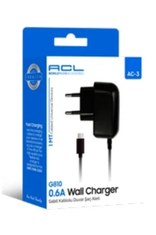ACL AC-3 G810 0.6A 1mt Mikro Uçlu Sabit Kablolu Şarj Aleti