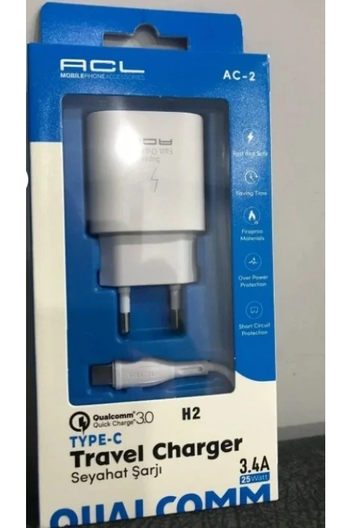 ACL H2 3.4A 18Watt Q.C 3.0 1xUSB-B 1mt USB-C Kablolu Şarj