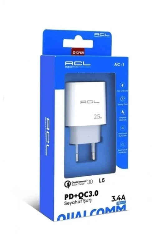 ACL L5 3.4A 25W 1xUSB-A 1xUSB-C Girişli PD Şarj Başlığı