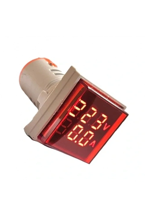 AD22-22VAS 22mm Dijital Volt-Ampermetre Kare Kırmızı
