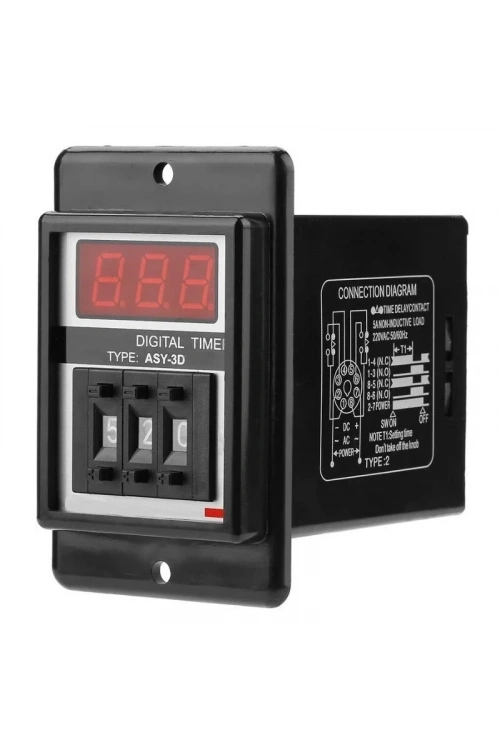 ASY-3D AC 220V Gecikmeli DPDT Dijital Zaman Rölesi - 99.9S