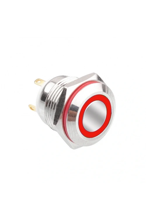 D34 16mm Metal Kırmızı Halka Ledli Yaylı Buton 12V