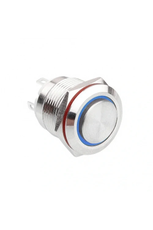 D36 16mm Metal Mavi Halka Ledli Yaylı Buton 12V