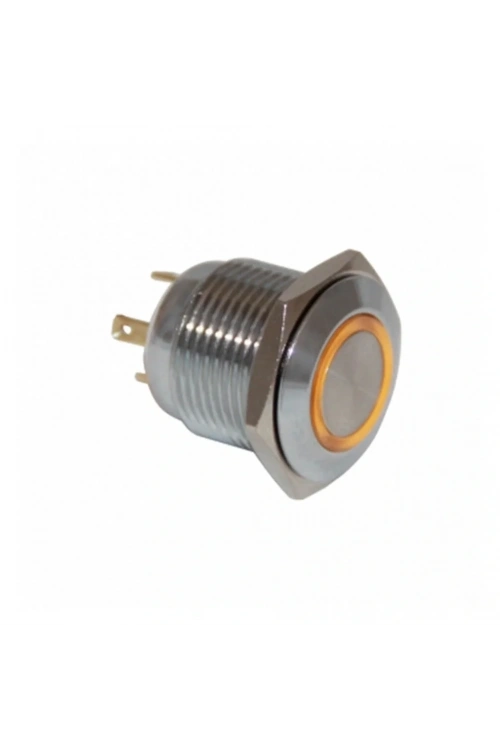 D38 16mm Metal Turuncu Halka Ledli Yaylı Buton 12V