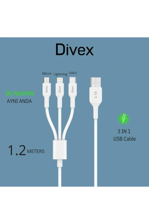 Divex 3.1A 3ü Bir Arada Hızlı Şarj Data Kablosu DC-113