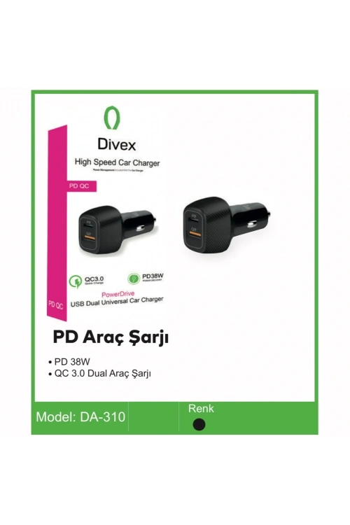 Divex 43W Type-C + USB QC 3.0 Araç Şarj Cihazı DA-310