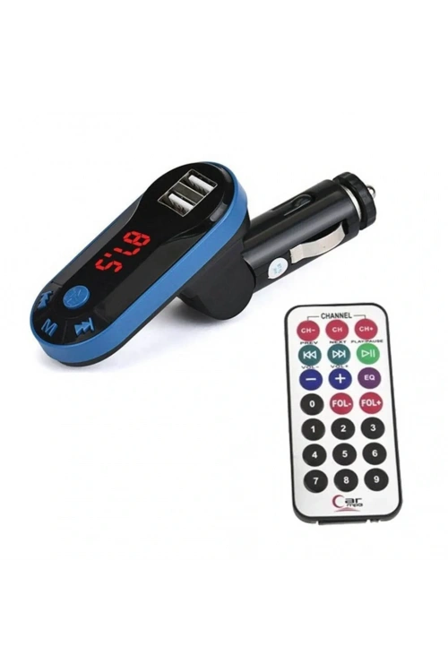 Divex Kumandalı Çakmaklık Girişli Araç Fm Transmitter Bluetooth 2xUSB - SD Kart Mavi DT-600