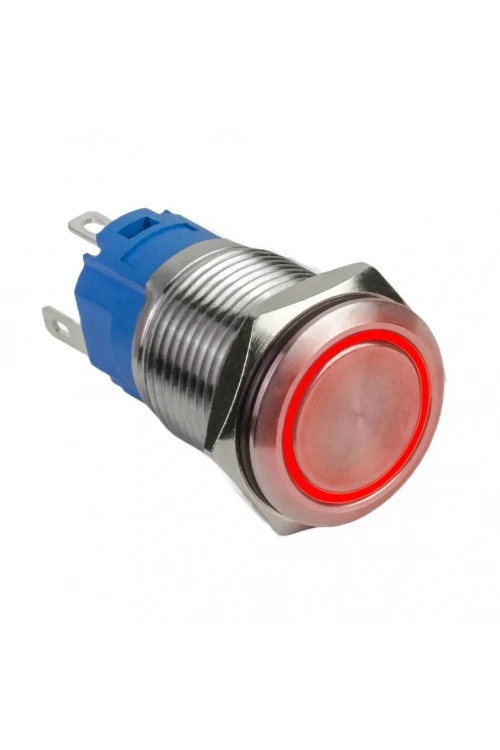 E1 19mm Metal Buton Kalıcılı 12-24V Kırmızı Led Işıklı 1NO/1NC