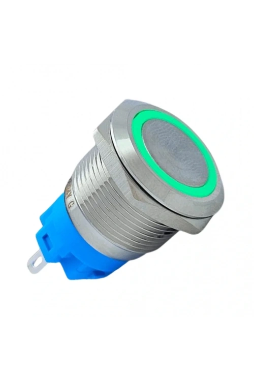 E3 19mm Metal Buton Kalıcılı 12-24V Yeşil Led 1No/1NC