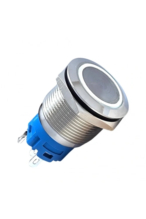 E47 19mm Metal Buton Kalıcılı 12-24V Beyaz Led 1No/1NC