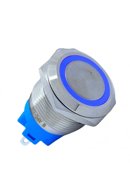 E57 19mm Metal Buton Yaylı 12-24V Mavi LED 1NO/1NC