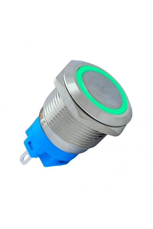 E58 19mm Metal Buton Yaylı 12-24V Yeşil LED 1NO/1NC