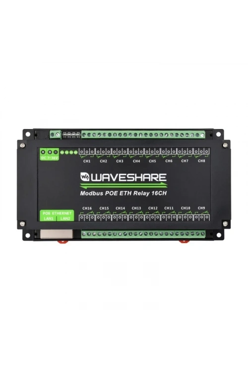 Endüstriyel 16 Kanallı Modbus RTU Ethernet Röle Modülü - PoE Ethernet Port