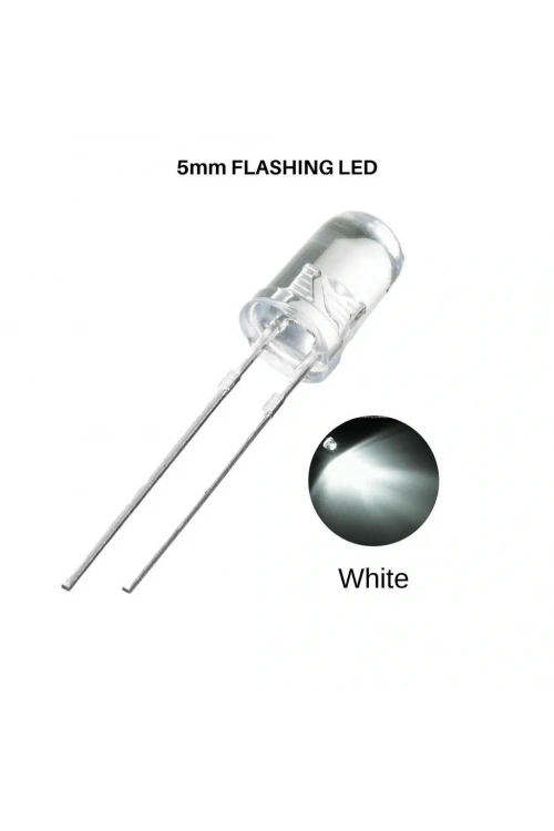 Flaşörlü LED Beyaz 2 Bacaklı 5mm
