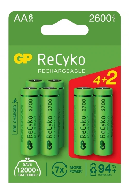 GP Recyko 2700 Seri 2600 mAh Şarjlı AA Kalem Pil 4+2