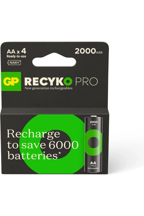 GP Recyko GP2100 2000 mAh Pro Siyah AA Şarjlı Kalem Pil 4lü