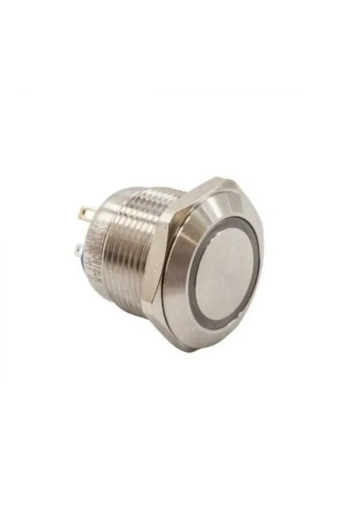 HJS19C 19mm Düz Yaylı Işıklı Metal Buton - Yeşil