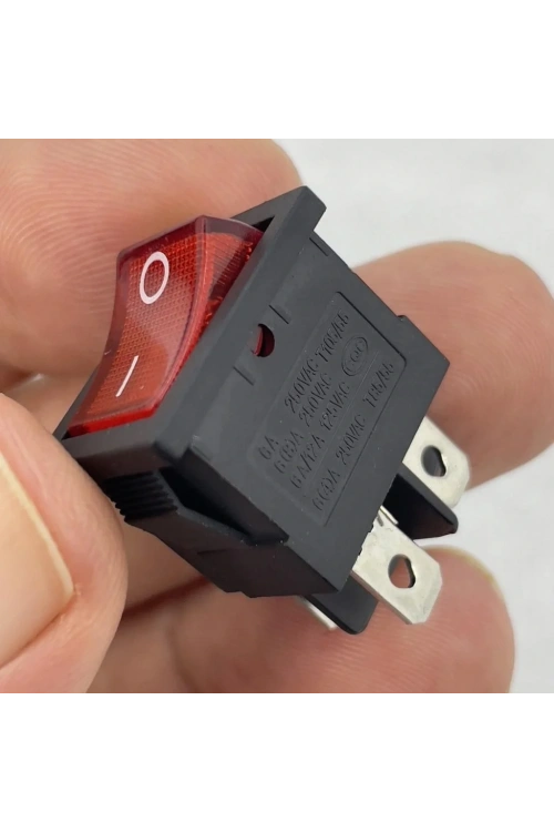 IC-119 Mini Işıklı Anahtar 4P Siyah + Kırmızı Işık