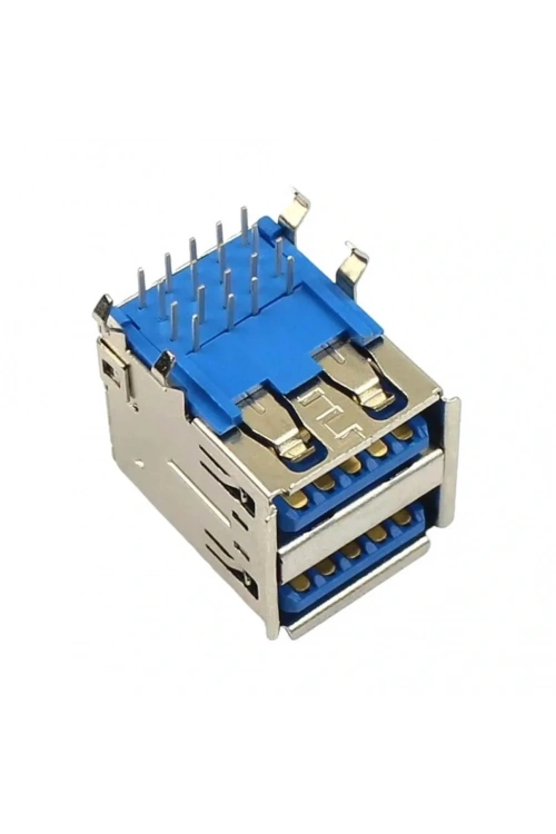 IC-265E İkili USB3.0 Konnektör A Tip Şase Dişi 90° Mavi