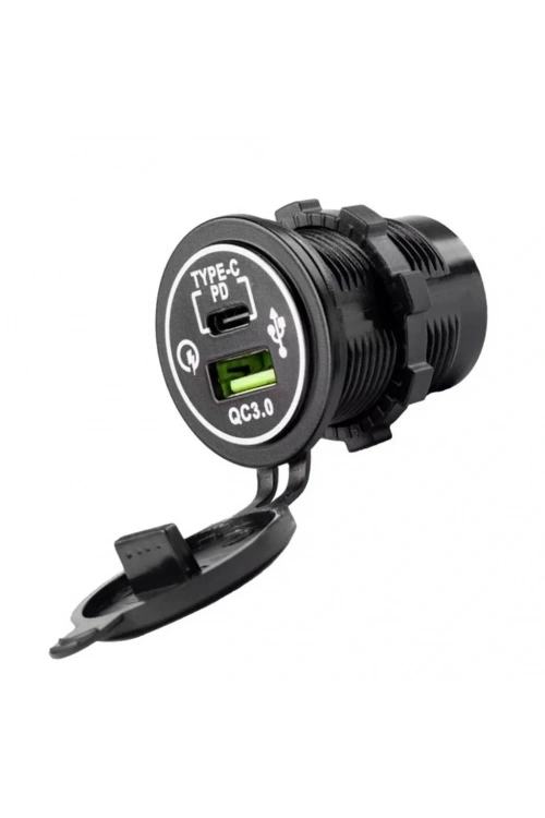 IC-266C-5 USB3.0 + Type-C Pano Tipi Çakmaklık Soketi 12-24V