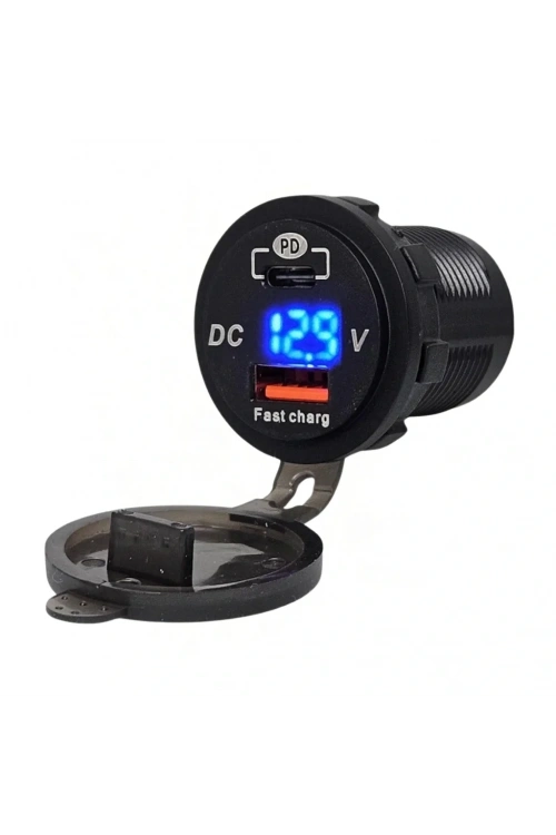 IC-266D-1 Pano Tip Soket Voltmetreli 2li USB 3.0 + Type-C