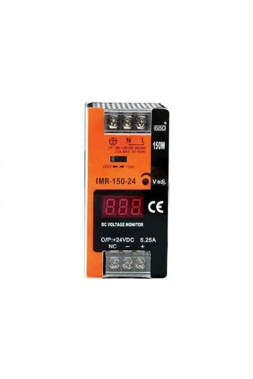 IMR-150-12 - 150W 12VDC 12.5A Mini Göstergeli Raya Montajlı Güç Kaynağı