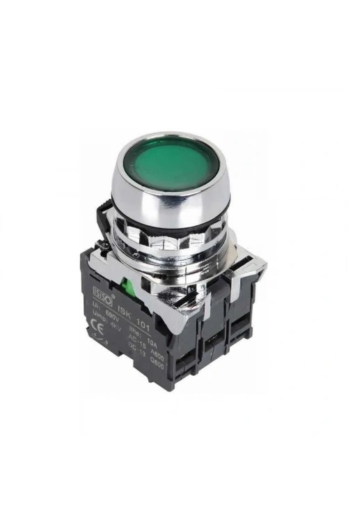 ISM-BW33B5 24V Işıklı Yaylı Metal Buton - Yeşil