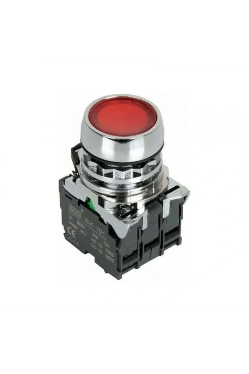 ISM-BW34B5 24V Işıklı Yaylı Metal Buton - Kırmızı