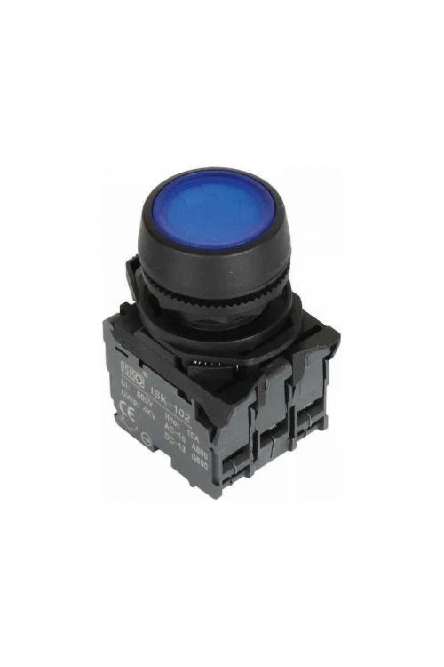ISP-AW36M5 220V Led Işıklı Yaylı Buton - Mavi