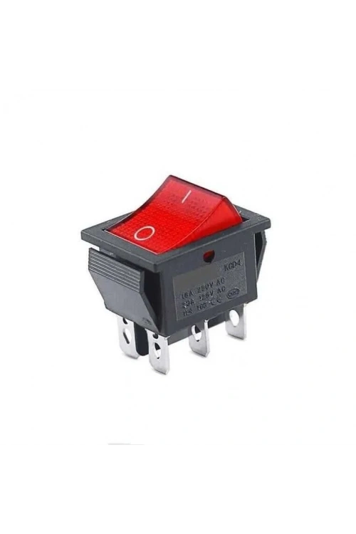 KCD4 Işıklı On/Off Anahtar 6 Pin - Kırmızı