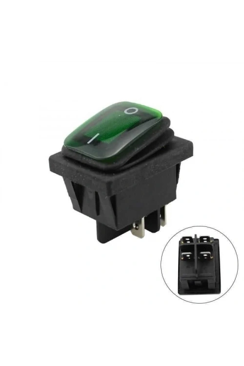 KCD4 Su Geçirmez 30A Yeşil Led Işıklı ON-OFF Anahtar 4 Pin