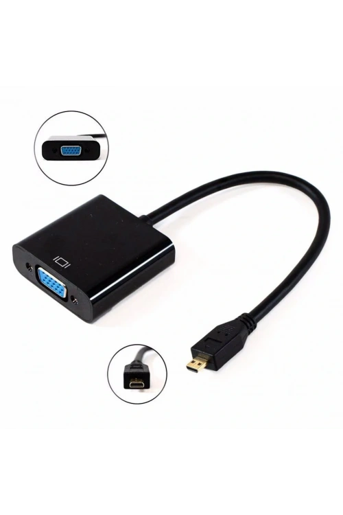 Micro Hdmi to Vga Kablo Dönüştürücü Çevirici Adaptör Siyah